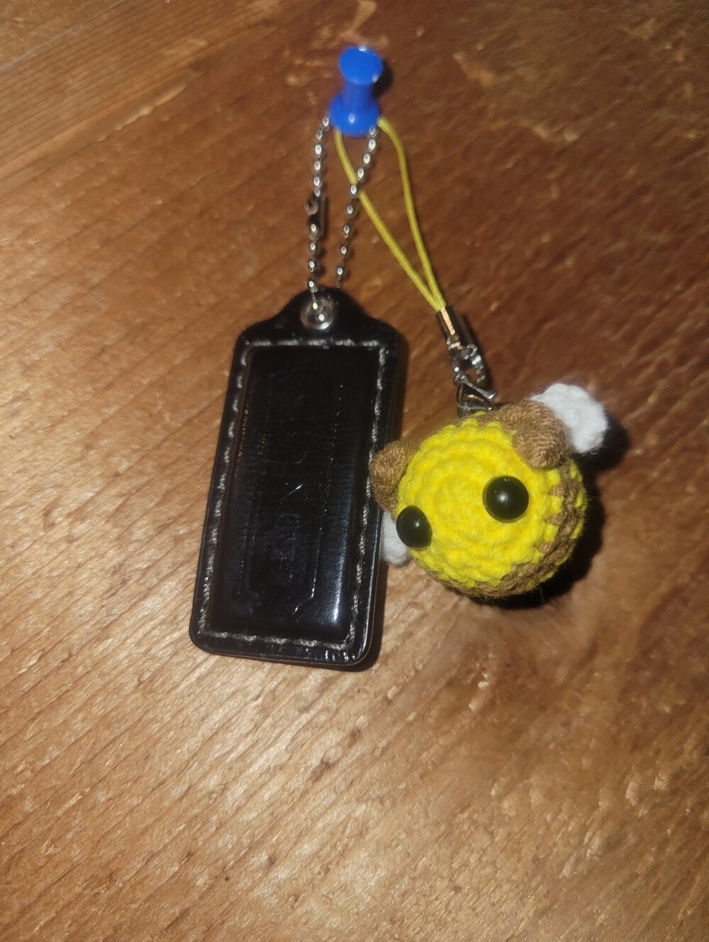 Coach Black Hangtag With Handmade Yellow Bee Crochet Charm